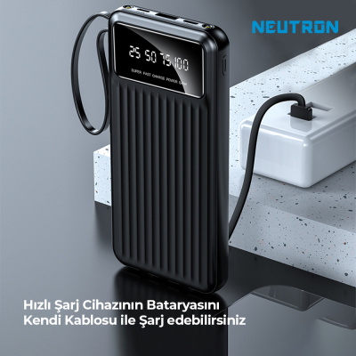 10.000 Mah Kablolu Dijital Göstergeli El Feneri Özellikli Powerbank - 5