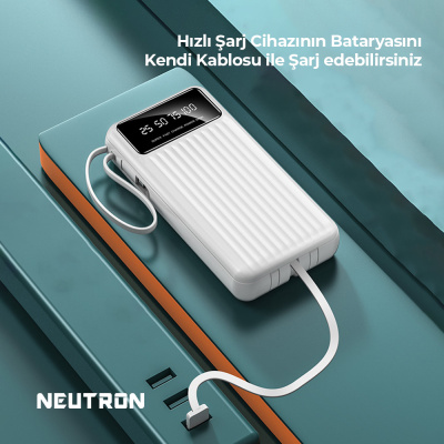 Powerbank 20000 mAh 2.1A Hızlı Dahili Çoklu Kablolu Taşınabilir Şarj Cihazı - 8