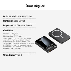 5.000 Mah Dijital Göstergeli Taşınabilir Magsafe Wireless Hızlı Şarj Cihazı Powerbank - 7