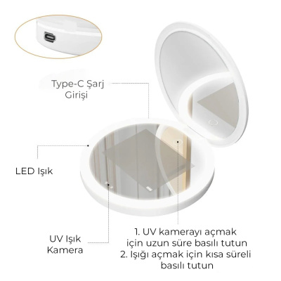 UV Kameralı Taşınabilir Kompakt Makyaj Aynası - 5